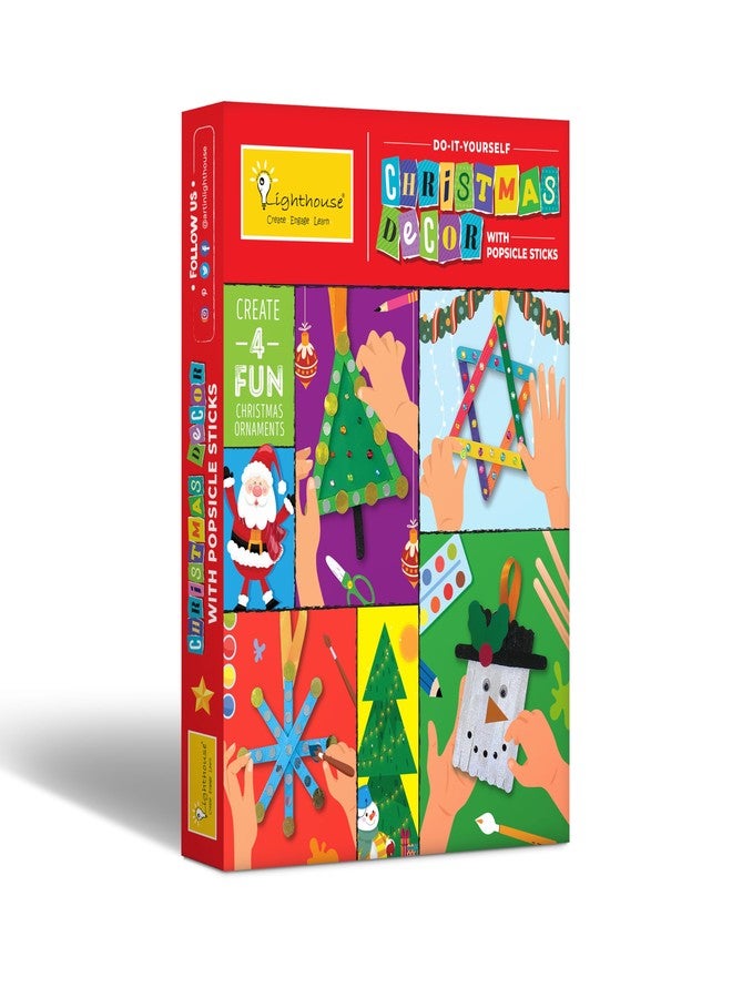 لايت هاوس مجموعة أدوات صنع أعواد المصاصة للأطفال من لايت هاوس | مجموعة أنشطة فنية وحرفية لعيد الميلاد | تتضمن 25 عودًا، وقصاصات ورقية، ومرايا، وترتر، والمزيد | هدية عيد ميلاد إبداعية للأطفال - Image 1